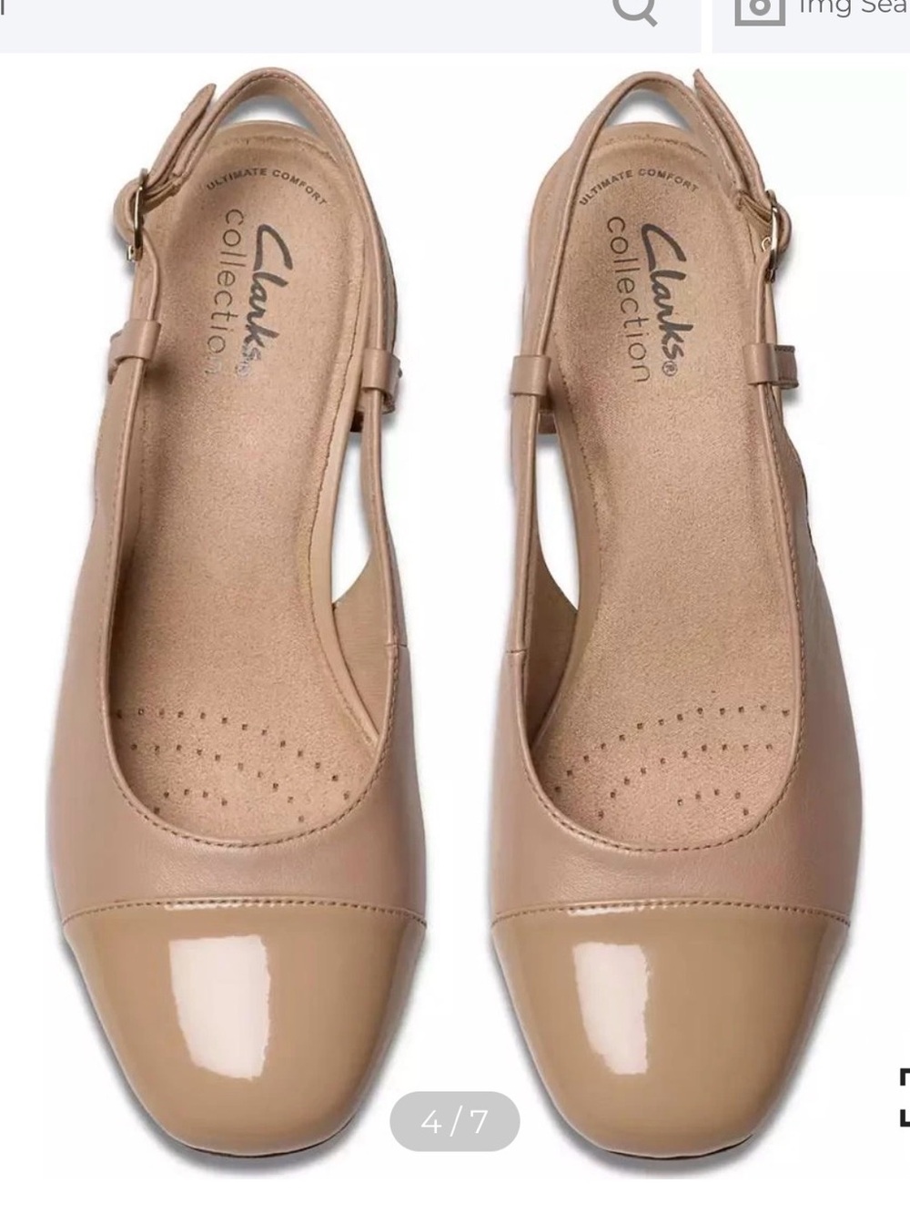Clarks Collection Women's Beige Patent Cap-Toe Slingback Flats